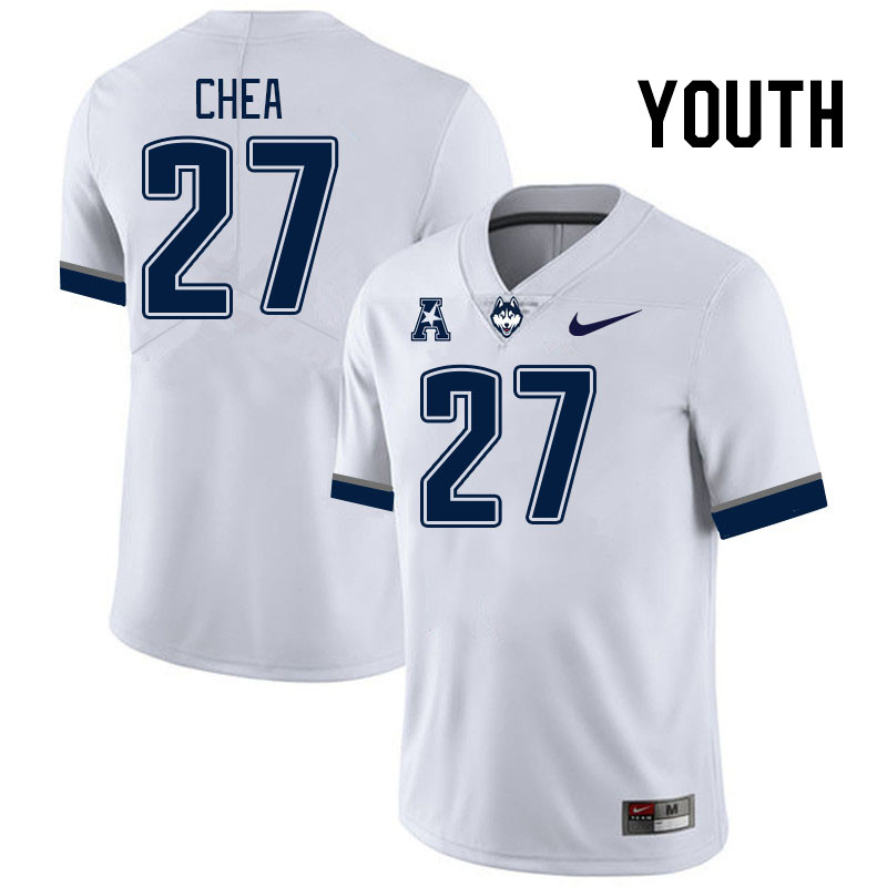 Youth #27 Alfred Chea Connecticut Huskies College Football Jerseys Stitched Sale-White - Click Image to Close